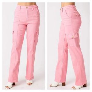 New Judy Blue Pink Garment Dyed Cargo Jeans